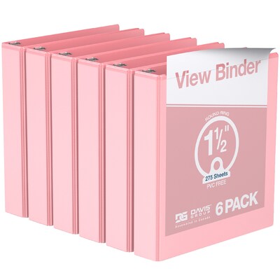 Davis Group, 1.5, 8.5 x 11, Round Ring View Binder, Pastel Color, Blush, 6/Pack (7412-11-06)