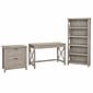 Bush Furniture Key West 48W Writing Desk with 2 Drawer Lateral File Cabinet and 5 Shelf Bookcase, Washed Gray (KWS004WG)