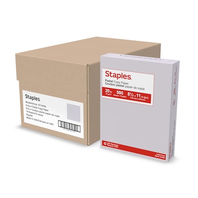 Staples Pastel 30% Recycled Color Copy Paper, 20 lbs., 8.5 x 11, Gray, 500 Sheets/Ream, 10 Reams/Carton (073050CT)