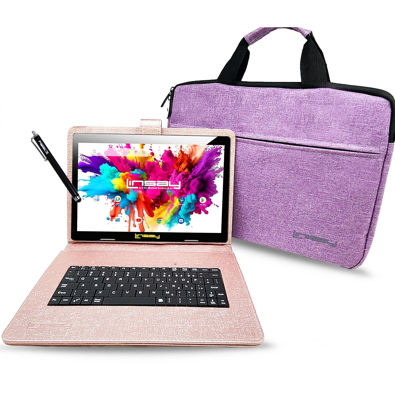 Linsay Octa Core 10.1 Tablet, 4GB RAM, 128GB Storage, Android 13 OS, Bundled with Keyboard Case, Briefcase & Stylus Pen