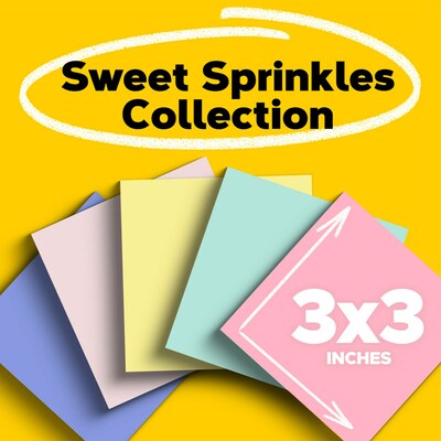 Post-it Recycled Notes, 3 x 3, Sweet Sprinkles Collection, 100 Sheet/Pad, 12 Pads/Pack (654-RP-A/654-A)