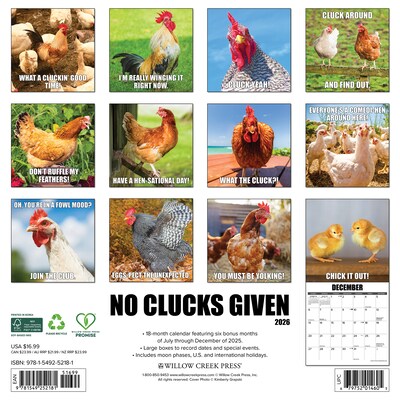 2026 Willow Creek No Clucks Given 12 x 12 Monthly Wall Calendar (52181)