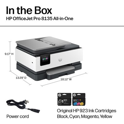 HP OfficeJet Pro 8135e Wireless Color All-In-One Printer, Scan, Copy, Fax, 3 Months Free Instant Ink, AI Enabled (40Q35A)