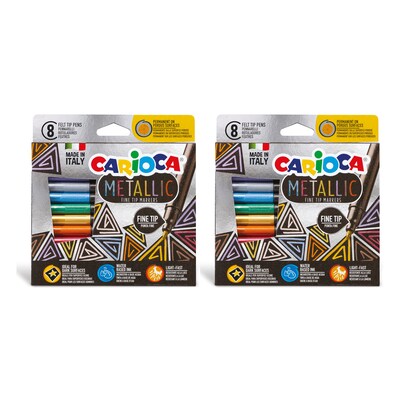 CARIOCA Metallic Water Based Water-Based Markers, Fine Tip, Assorted Colors, 8/Set, 2/Bundle (CRA43162-2)