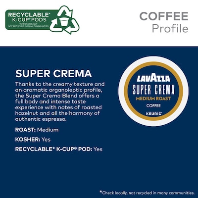 Lavazza Super Crema Caffeinated Hot & Iced Coffee Keurig K-Cup Pods, Medium Roast, 88/Box (5000391097CT)