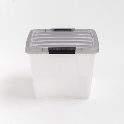 Iris 32 Quart Stack and Pull Latching Plastic Storage Bin, Clear (500207)