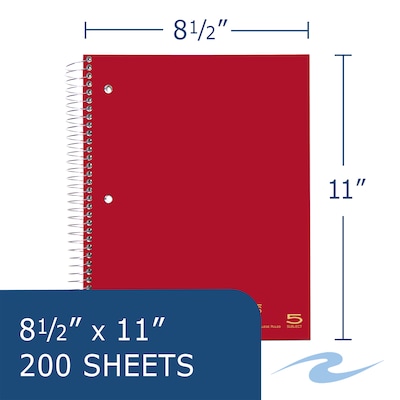 Roaring Spring 5-Subject Notebook, 8.5" x 11", College Ruled, 200 Sheets, Assorted Colors (11197)