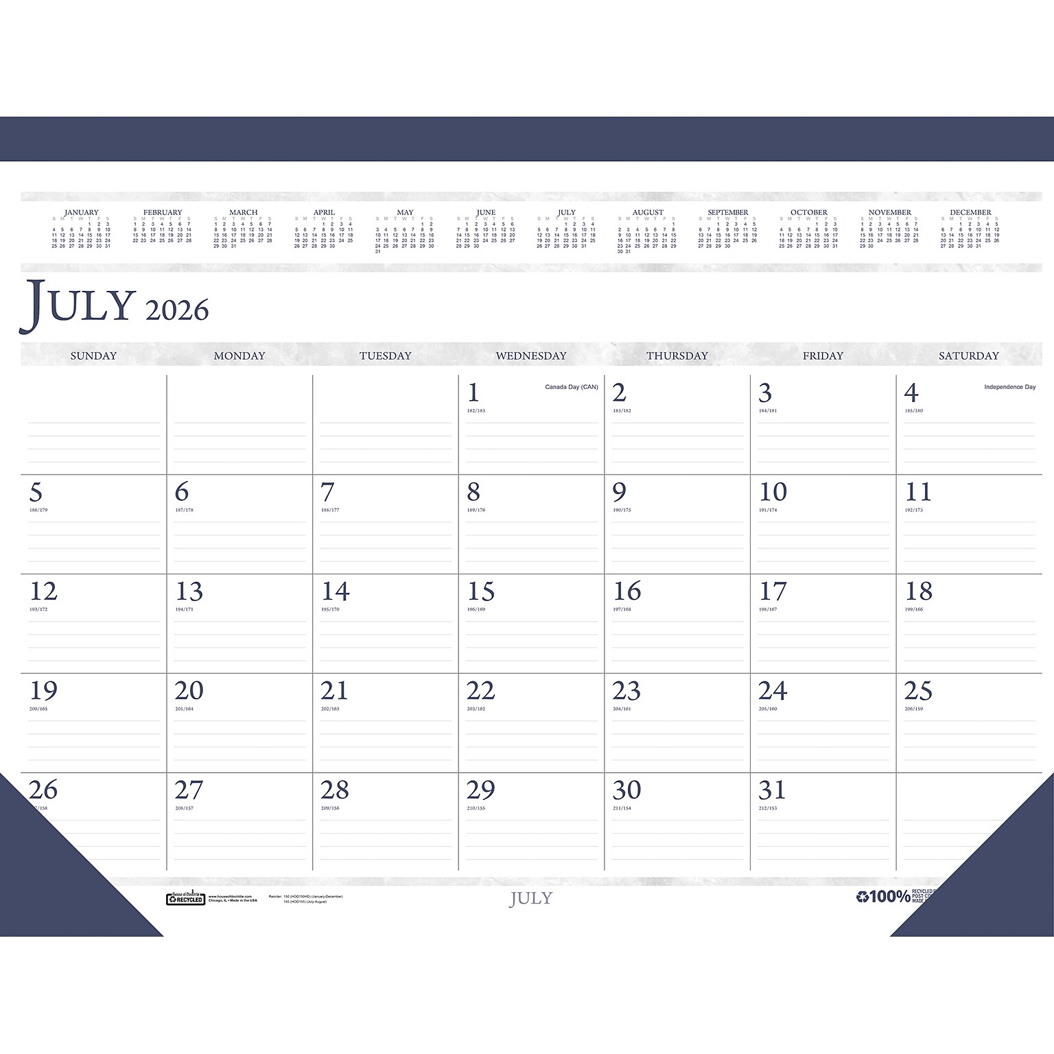 2026-2027 House of Doolittle Economy 22 x 17 Academic Monthly Desk Pad Calendar, Blue (155-27)