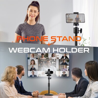 Delton T301 Webcam Stand with Phone Clip Holder Tray, Black (DCT301KT)