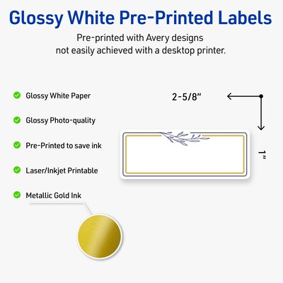 Avery Laser/Inkjet Rectangle Multipurpose Labels, 1 x 2-5/8, White, 160/Pack (S00-D2X)