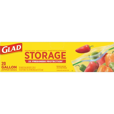 Glad Zipper Food Storage Bags, Gallon, 20 Bags/Box, 12/Carton (55050)