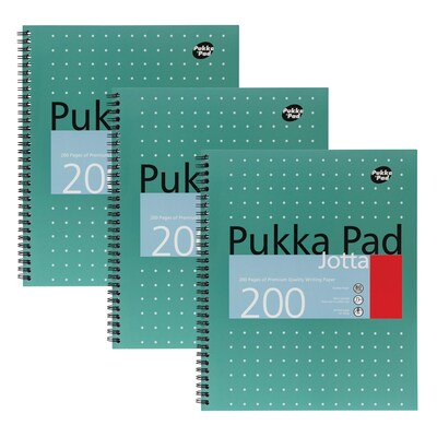 Pukka Pad Metallic Jotta Professional Notebooks, 8.5 x 11, College Ruled, 100 Sheets, Green, 3/Pac