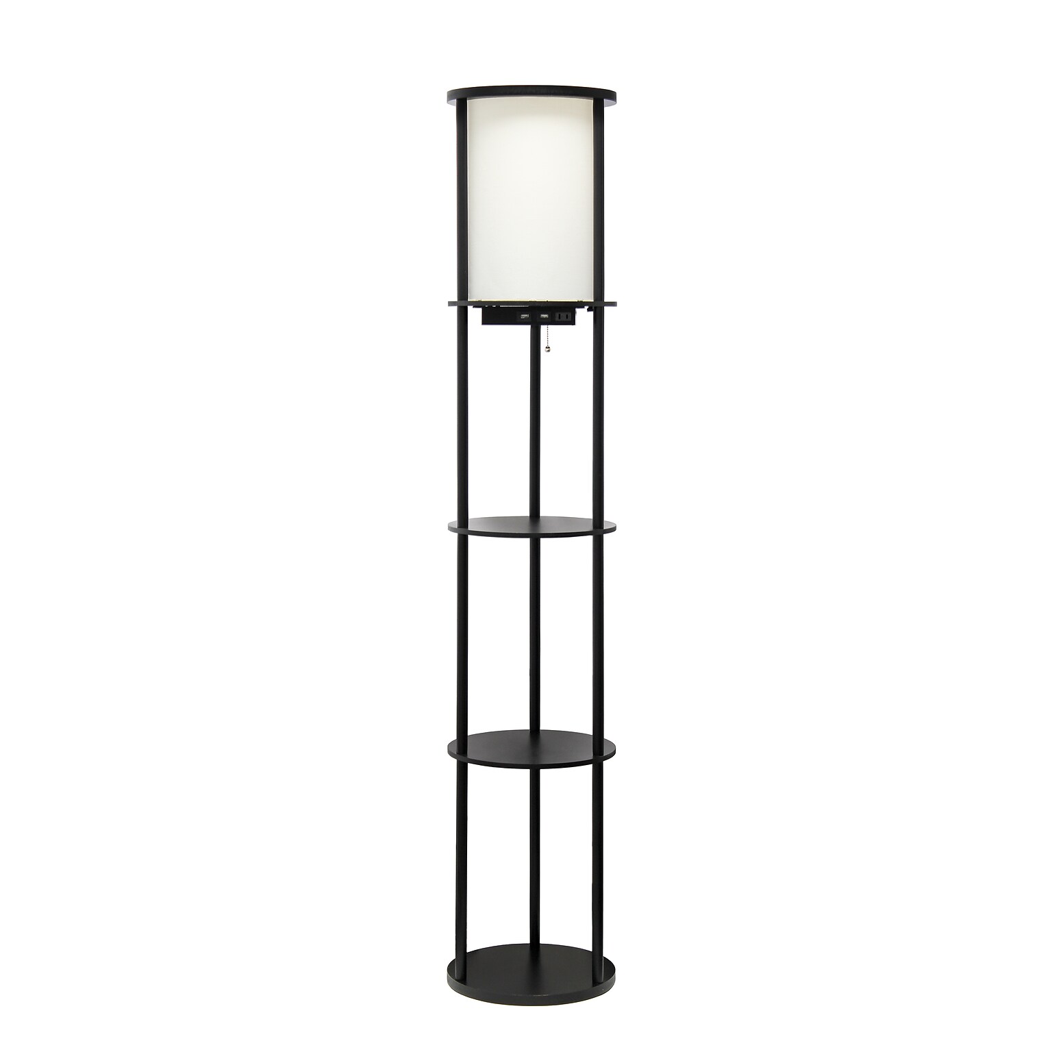 Simple Designs Etagere Organizer Storage 62.5 Floor Lamp with 2 USB Charging Ports and 1 Charging Outlet, Black (LF2010-BLK)