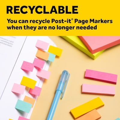Post-it Page Markers 1/2" x 2", Assorted Colors, 500 Page Markers/Pack (670-10AB)