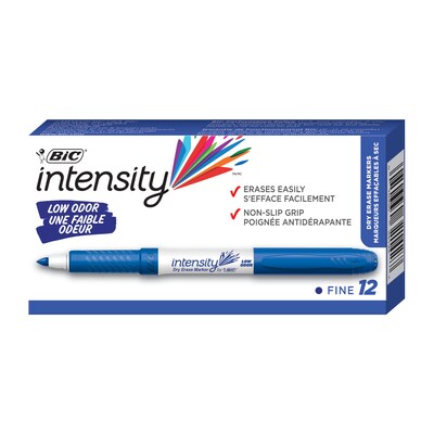 BIC Intensity Dry Erase Markers, Fine Tip, Blue, 12/Pack (GDE11BLU)