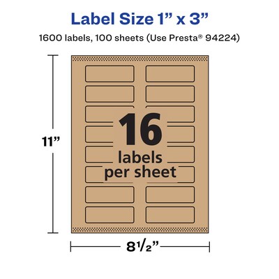 Avery Laser/Inkjet Multipurpose Labels, 3" x ", Kraft Brown, 1600/Box (94224)