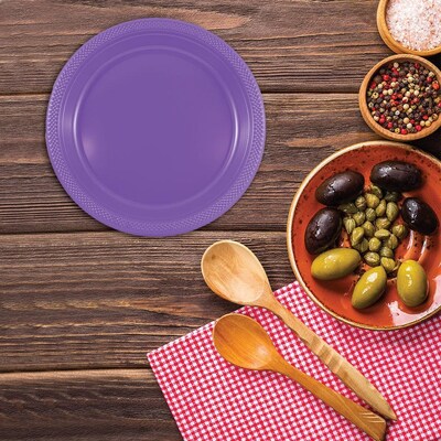 JAM Paper 9" Plastic Plates, Purple, 80/Pack (9255320689g)