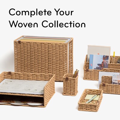 U Brands Woven 3-Compartment Paper Rope/Metal Desk Organizer, Brown (6086U01-04)