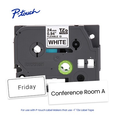 Brother P-touch Flexible ID Laminated Label Tape, ~1" x 26.2', Black on White (TZeFX251)
