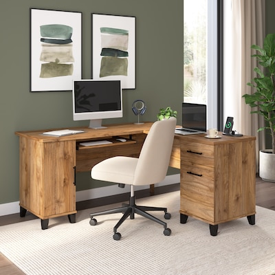 Bush Home Somerset 60 W L Shaped Office Desk with Storage, Fresh Walnut (WC81330K)