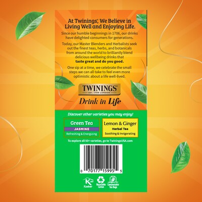 Twinings Green Tea Bags, 50/Box (F05789)