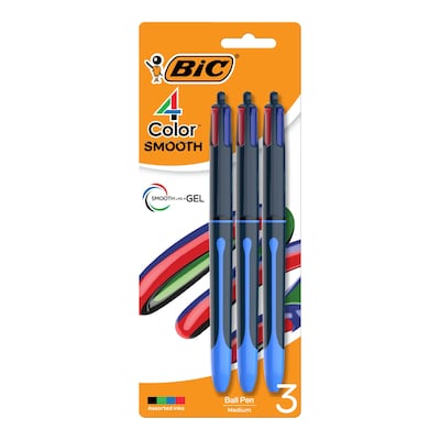 BIC 4-Color Smooth Retractable Ballpoint Pen, Medium Point, Assorted Ink, 3/Pack (MMSP3-AST)