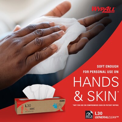 WypAll GeneralClean L30 Nylon Cleaning Wipers, 16.4" x 9.8", White, 100 Wipers/Box (05800)