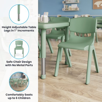 Flash Furniture Emmy Rectangular Activity Table Set, 48" x 24", Height Adjustable, Sage (YCX13RECTTBSGEE)