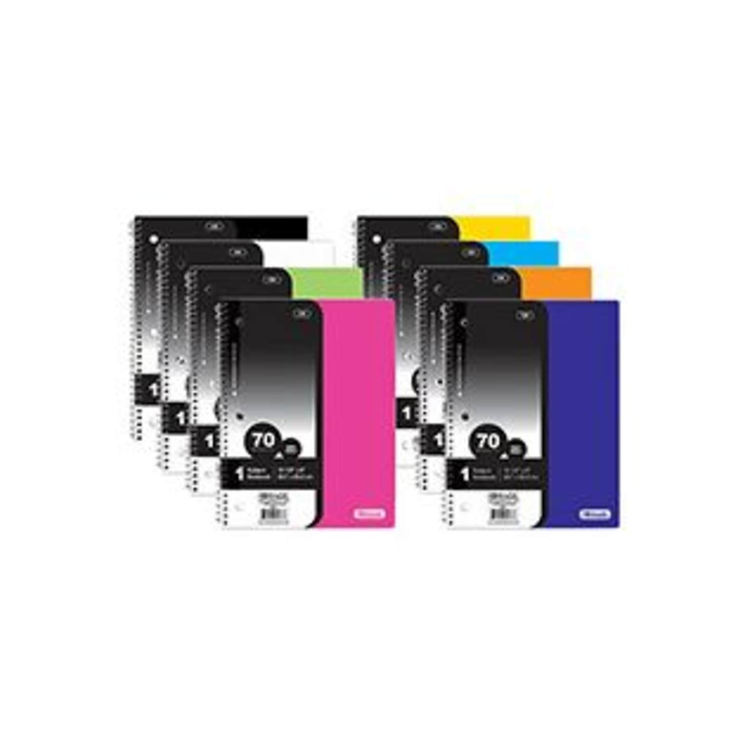 Spiral Notebook, Wide Rule, 1-Subject, Poly Cover, 70 Sheet, Assorted Colors (1157P070W)