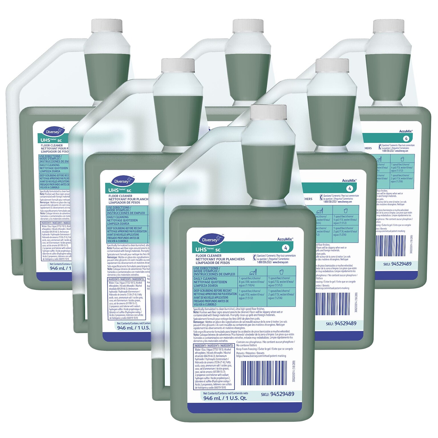 UHS SC 4 Hard Floor Cleaner for Diversey Accumix, Ammonia, 946 mL / 1 Qt., 6/Carton (94529489)