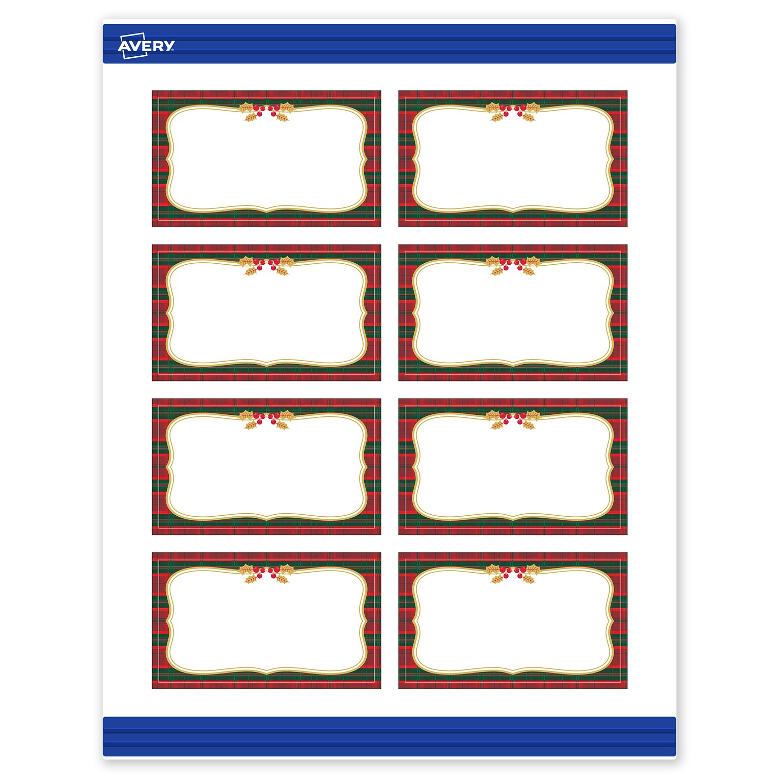 Avery Gold-Red-Green Plaid Matte Blank Card, White, 80/Pack (S00-FEX)