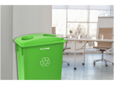 Alpine Industries Polypropylene Recycling Bin with Lid and Dolly, 23 Gallon, Lime Green (ALP477-LGRN3-PKD)