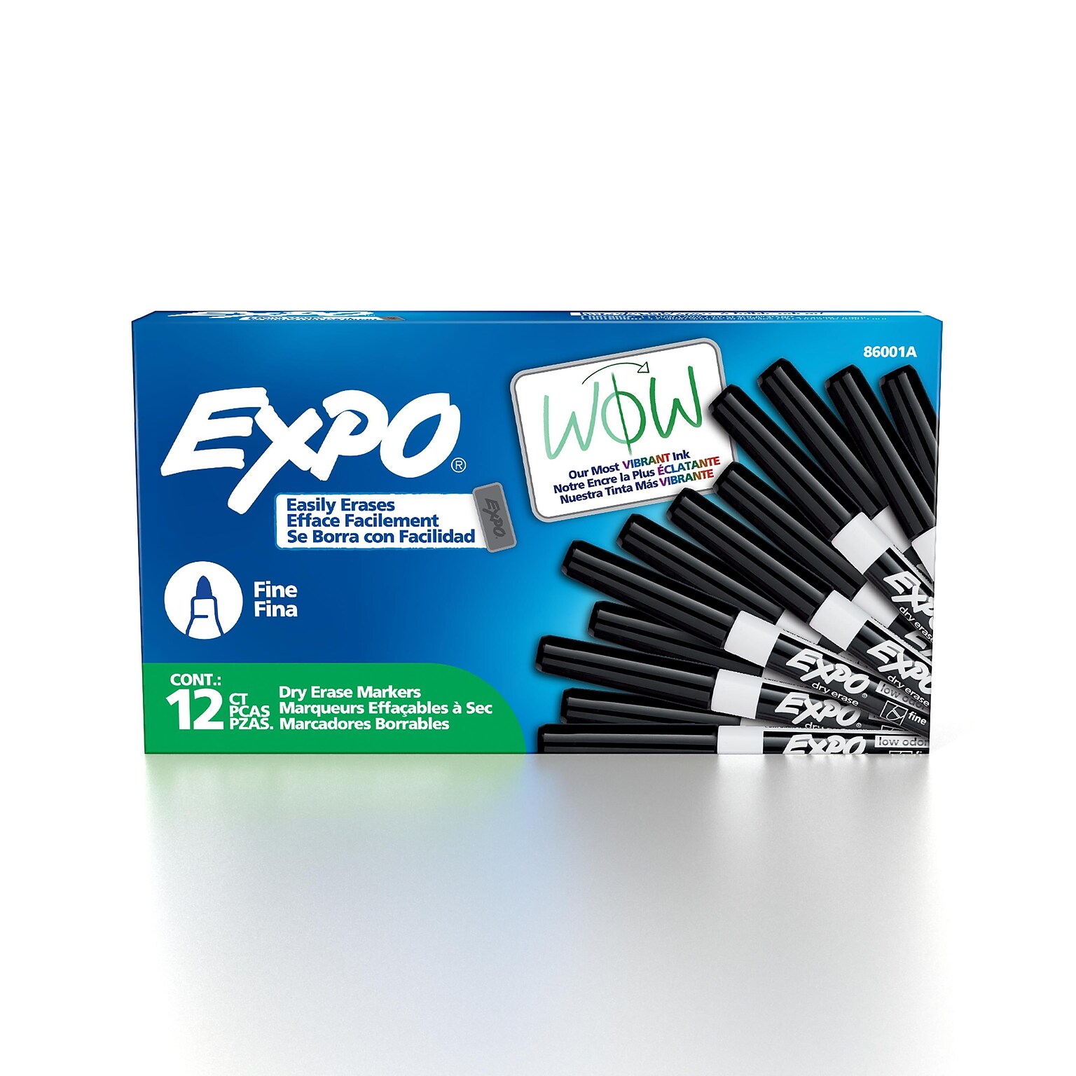 Expo Low Odor Dry Erase Marker, Fine Tip, Black, 12/Pack (SAN86001)