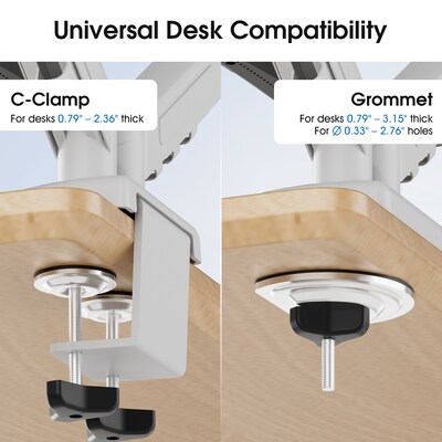 FlexiSpot MA1 Adjustable Dual Arms, Up to 32" Monitors, White (MA1W-D-DP)