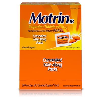 Motrin IB Ibuprofen Tablets, 200 mg, 2 Tablets/Packet, 50 Packets/Box (447419)