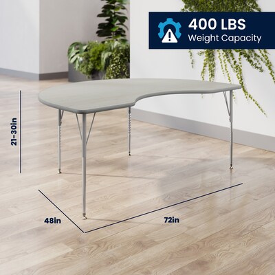 Flash Furniture Wren Kidney Activity Table, 72" x 48", Height Adjustable, Light Gray Top/Silver Frame (XUA4872KDLGTA)
