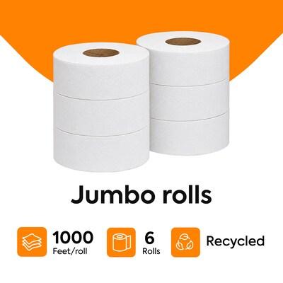 Coastwide Professional Recycled Jumbo Toilet Paper, 2-ply, White, 1000 ft./Roll, 6 Rolls/Case