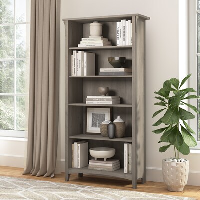 Bush Furniture Salinas 63"H 5-Shelf Bookcase with 3 Adjustable Shelves, Driftwood Gray Laminated Wood (SAB132DG-03)