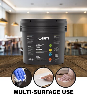 Gritt Commercial Professional All-Purpose Wipes with Bucket Dispenser, 800 Wipes/Bag, 4 Bags/Carton (GRI5-RW-1-B-CS)