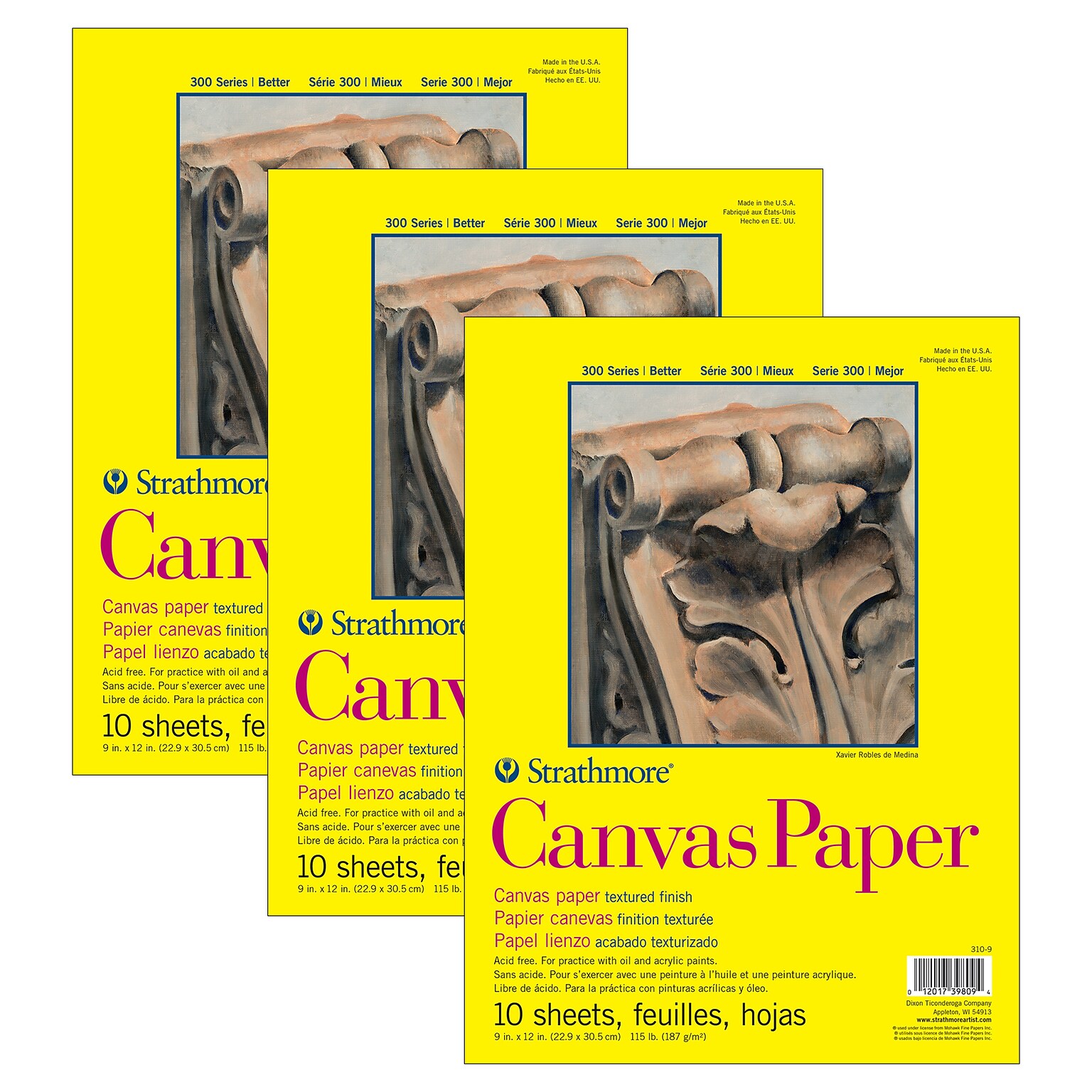 Strathmore 300 Series, 9 x 12 Canvas Pad, 10 Sheets/Pad, 3 Pads/Bundle (STTP310903-3)