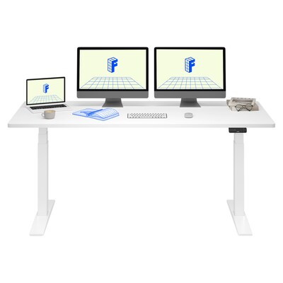 FlexiSpot E7 Commercial 72''W Electric Rectangular Adjustable Standing Desk, White (E7WCOM7230-W)