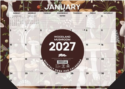 2027 Willow Creek Woodland Mushroom 17 x 12 Monthly Desk Pad Calendar, Assorted Colors (66546)