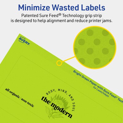 Avery Printable Rectangle Multipurpose Labels, 2.5" x 7", Bright Green, 120/Pack (94247)