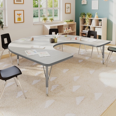 Flash Furniture Wren Horseshoe Activity Table, 66 x 60, Height Adjustable, Light Gray Top/Silver Frame (XUA6066HRSLGTP)