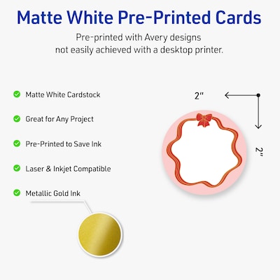 Avery Gold-Pink Bow Matte Blank Card, White, 120/Pack (S00-FFJ)