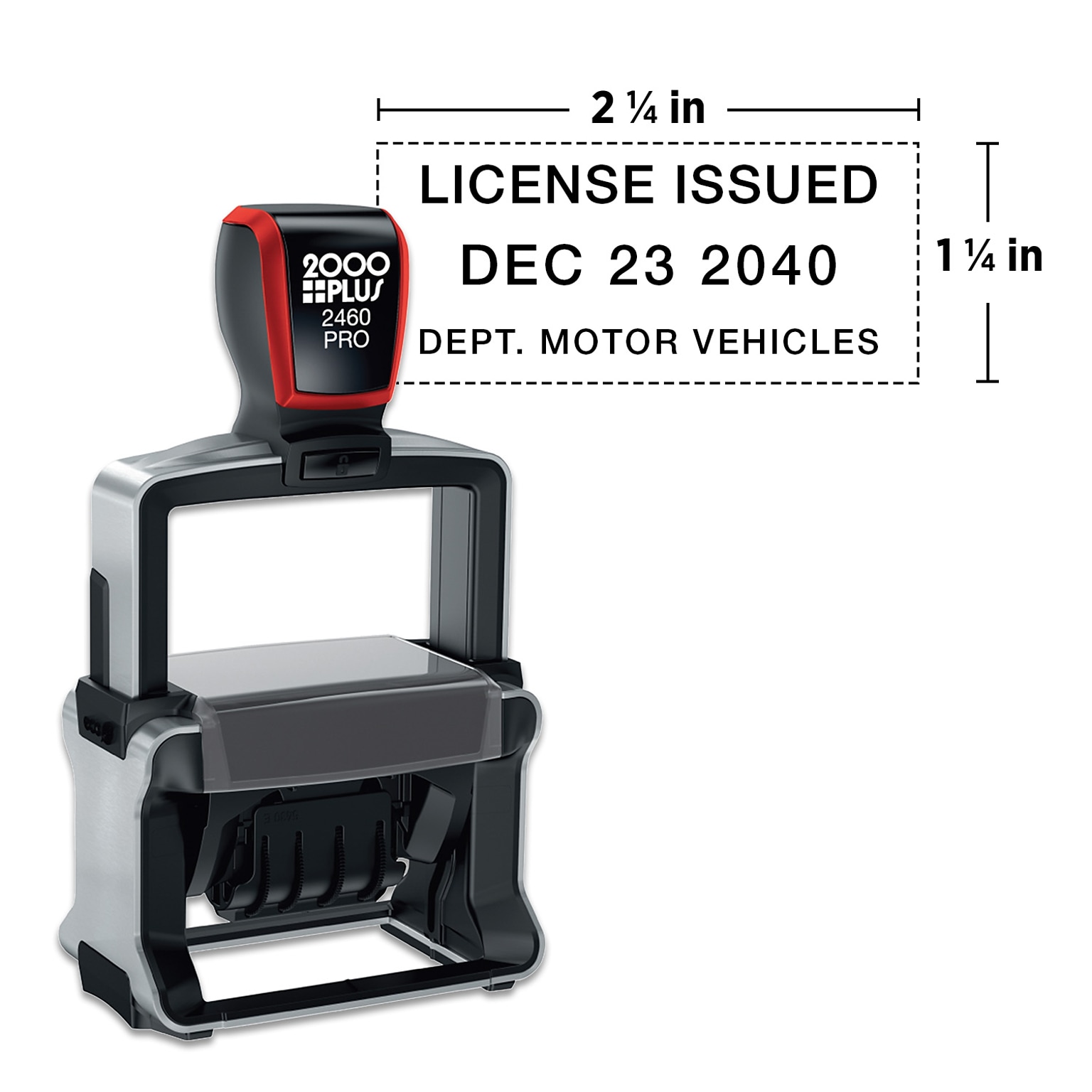 Custom 2000 Plus® Pro Self-Inking 2460D Heavy Duty Metal Dater, 1-1/4 x 2-1/4