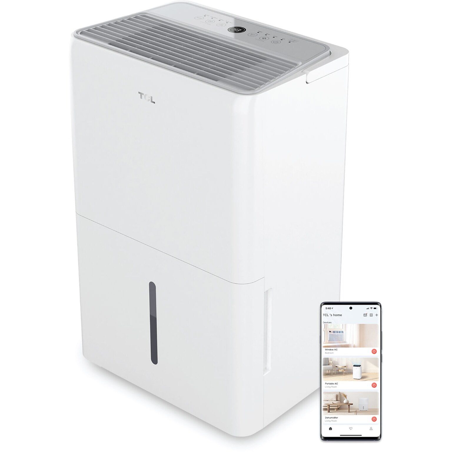 TCL Energy Star 50-Pint Portable Dehumidifier, Wi-Fi Enabled, Covers up to 4500 sq. ft., White (H50D44W)