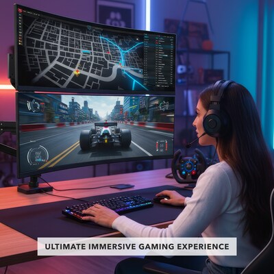 Mount-It! ProFlex Adjustable Heavy-Duty Dual Monitor Mount with Pole & Gas Spring Arms, Fits 17– 49 Ultrawide Screens, Black