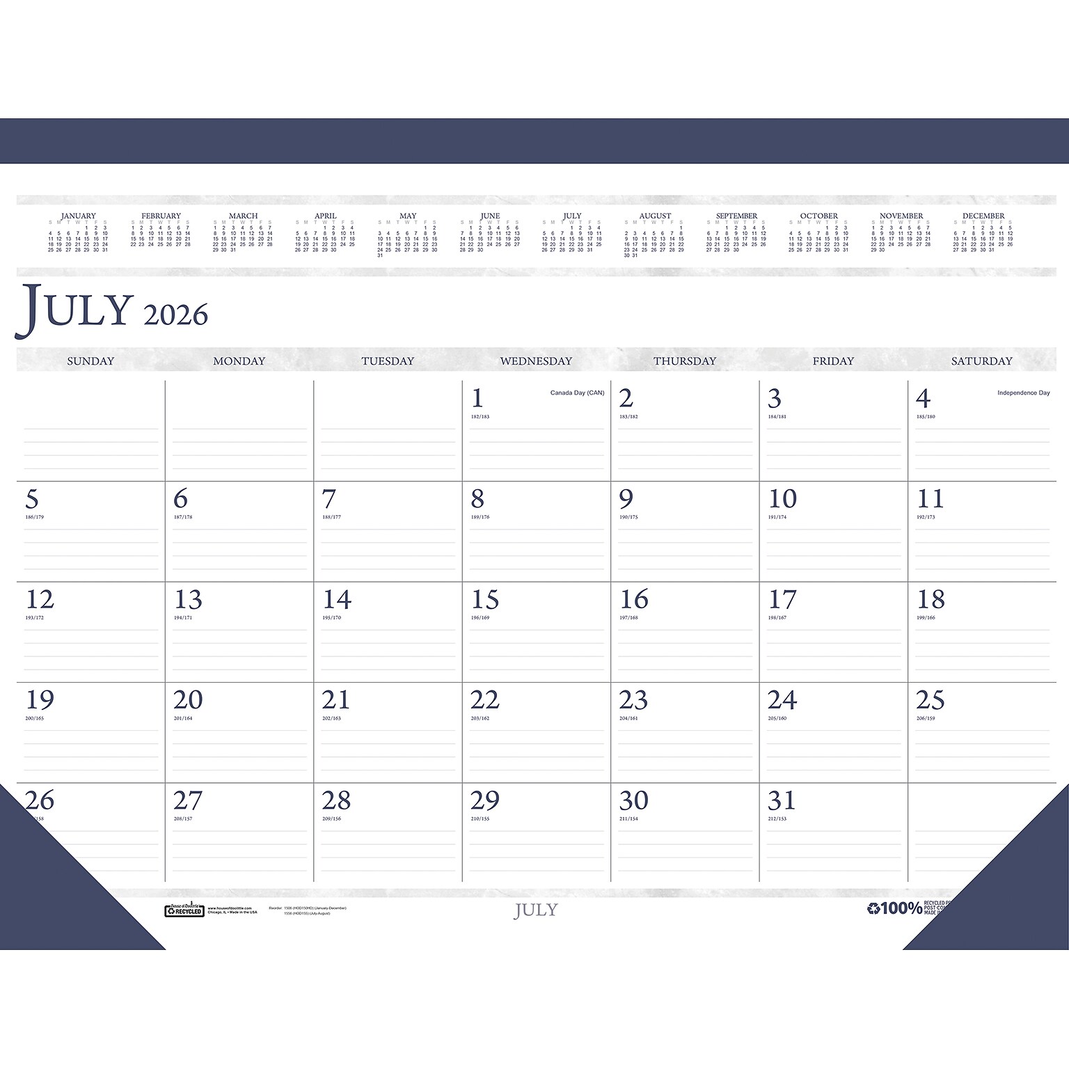 2026-2027 House of Doolittle Economy 18.5 x 13 Academic Monthly Wall Calendar, Blue (1556-27)