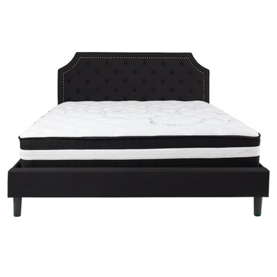 Flash Furniture Brighton Tufted Upholstered Platform Bed in Black Fabric with Pocket Spring Mattress, King (SLBM8)